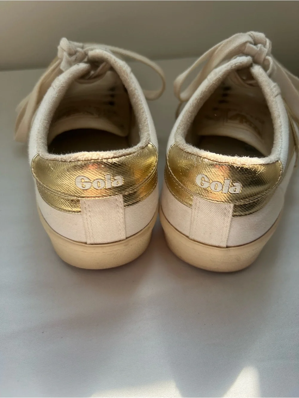 Gola Cream Canvas Sneakers with Gold Side Stripes